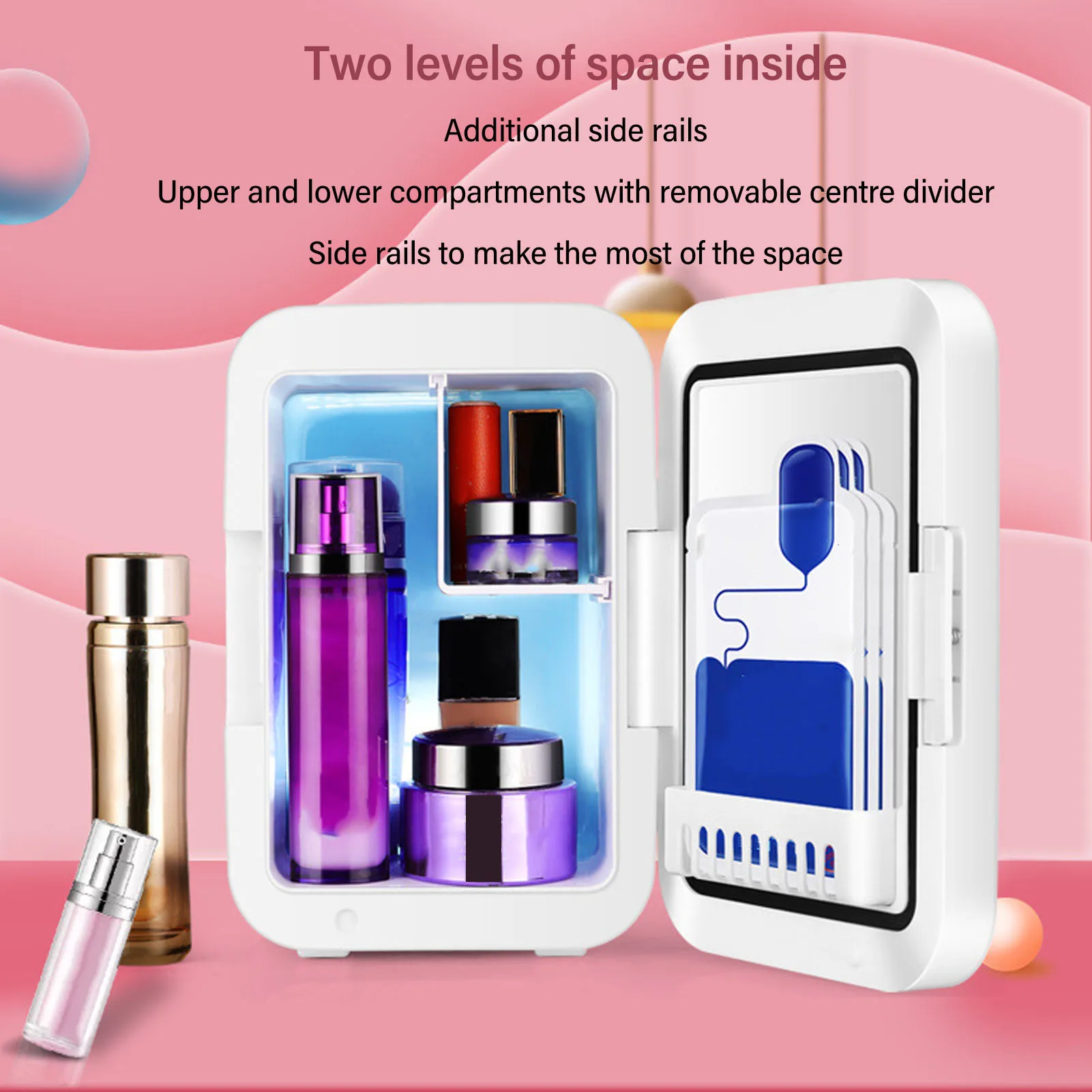 Portable Mirrored Beauty Fridge With Lighting 4L Mini Refrigerator Skin Care Makeup Storage with Mirror Light For Home Car