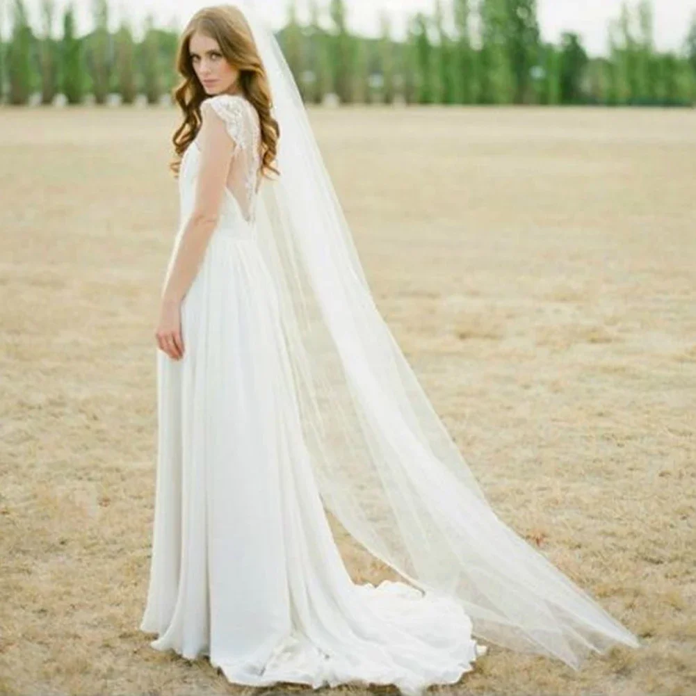 

Long Tulle Wedding Veils One Layer With Comb White Ivory Bridal Veil for Bride Accessories