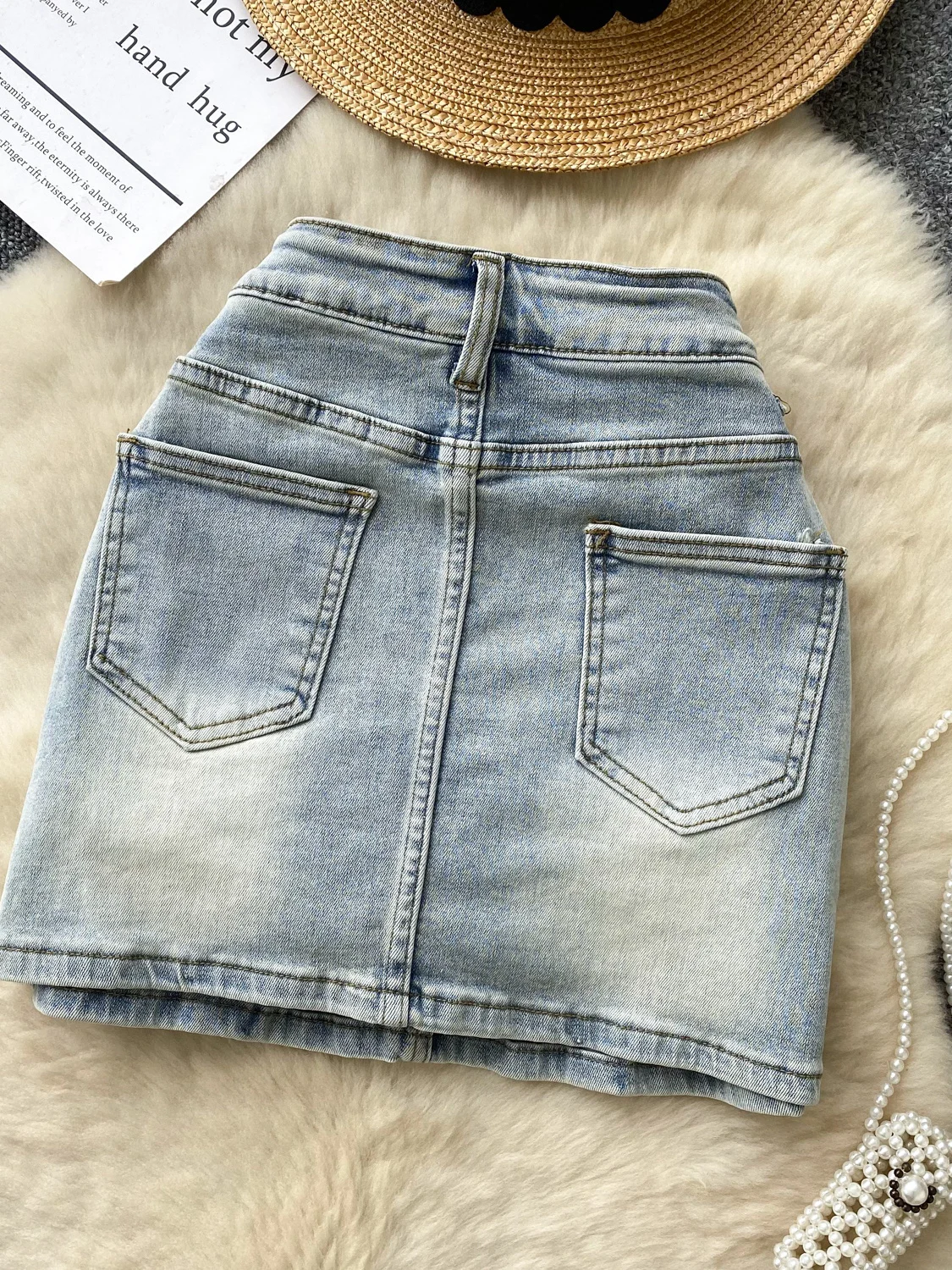 

Retro American Waed Denim f Skirt Women's High Waist ort Skirt Summer New Design Sense Metal Bule Bodycon Skirt