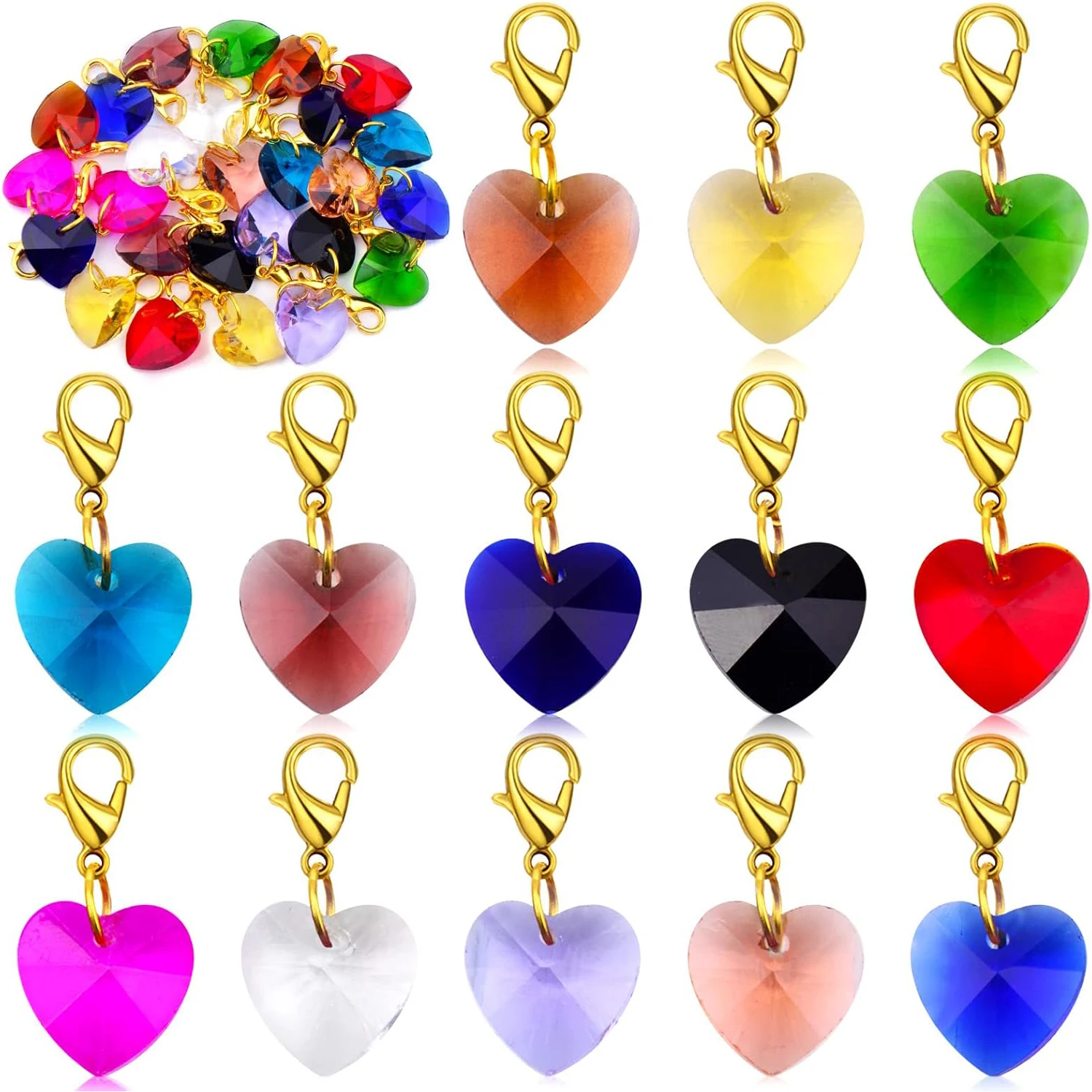

26pcs Heart Shape Clip-on Charms Crystal Dangle Pendant with Lobster Clasp Stitch Marker Charms for Knitting Stitch Crochet