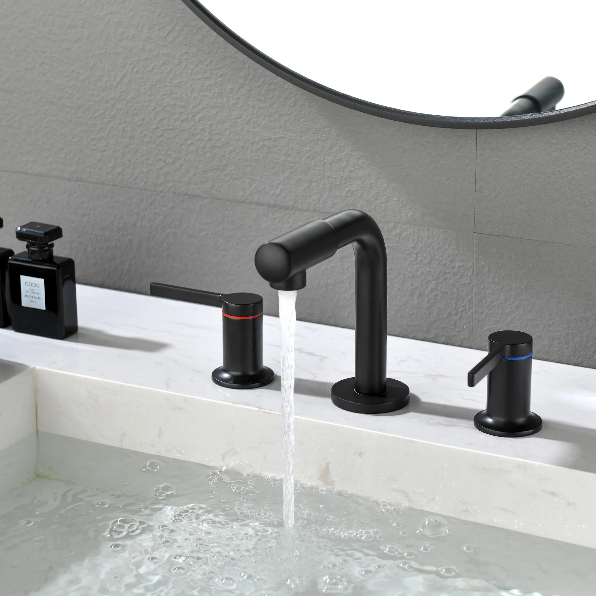 

Matte Black Bathroom Faucets for Sink 3 Hole Widespread Basin Faucet Bathroom Lavatory Faucets 2 Handles Hot and Cold Water