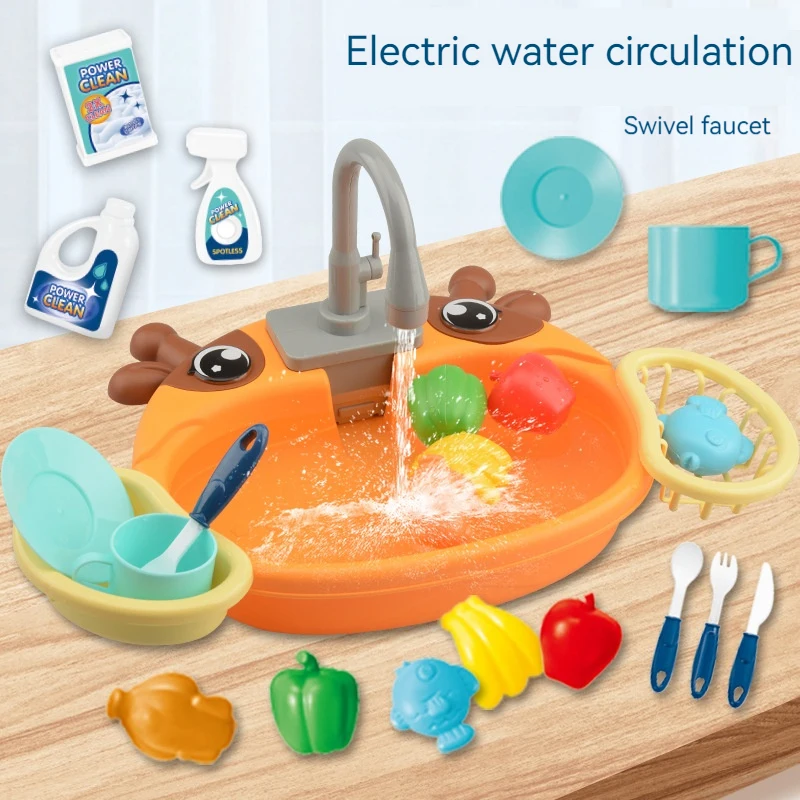 Children Play House Simulated Kitchen Dishwasher Sink Hand Basin Electric Circulating Water Kitchen Set Boy Girl Birthday Gifts