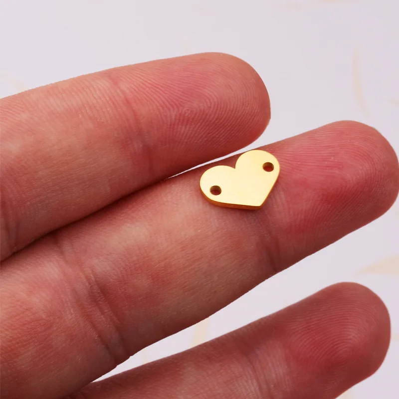 50pc 9*12mm Gold Color Mirror Polish Stainless steel Small Mini Heart Connector For Necklace DIY Women Handmade Jewelry Making