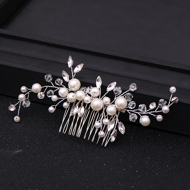 Silver Color Pearl Crystal Hair Combs Tiara For Women Bride Cheap Party Headpiece Wedding Hair Accessories Bridal Hair Jewelry image 4