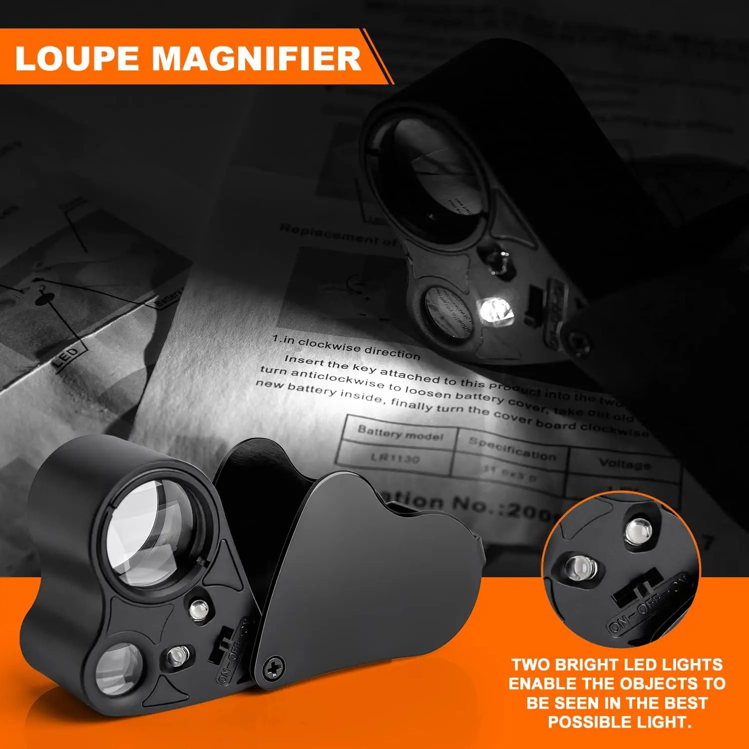 Imagem -04 - Iluminado Jewelers Eye Lupa Magnifier com Luz Led Joalheiros Dobráveis Lupa para Diamante Gemas Moedas Selos 30x 60x