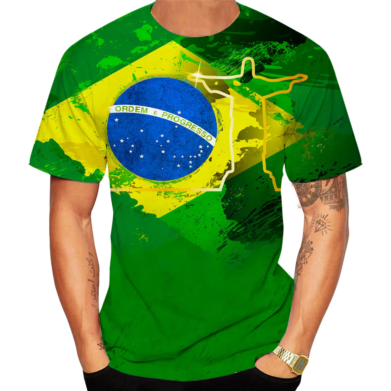 Men\'s 2022 Brazil Flag 3D Printing T Shirt Men\'s Casual Sports T-Shirt Brasil Short Sleeve Tee