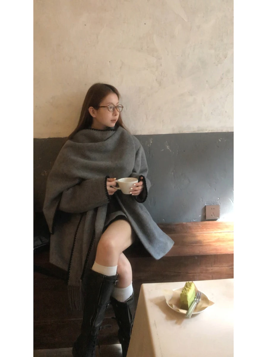 

Ay шерстяное пальто, женское осенне-зимнее высококачественное ощущение, новинка 2025, шерстяной плащ Hepburn Sle Thiened Long Sve