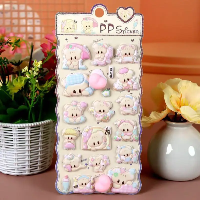 1Pc Cute Soft 3D PP Stress Relief Cartoon Stickers Rabbit Bear Dog Theme For DIY Scrapbook Cup Phone Case Notebook Decoration