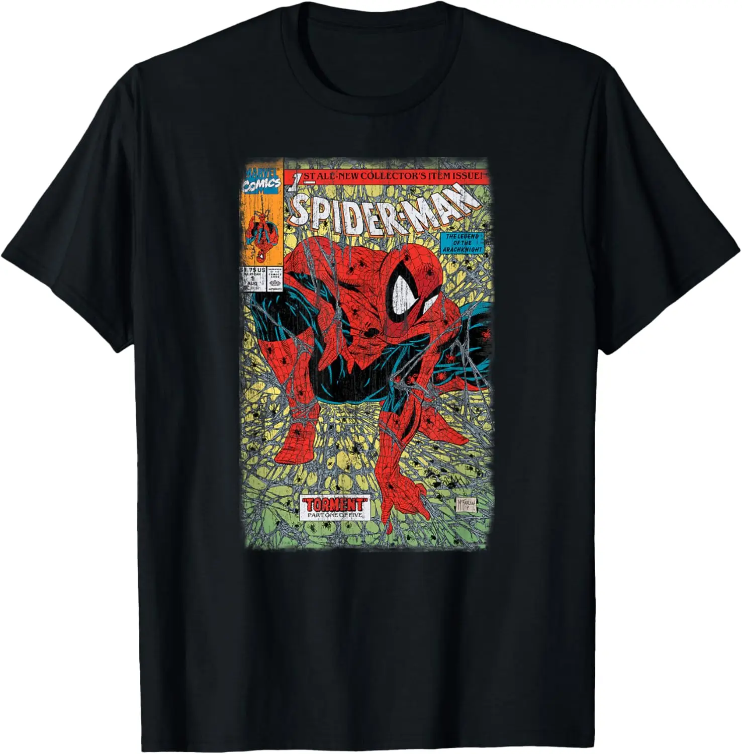 Camiseta con estampado de cómic de Marvel Spider-Man Torment para hombre y mujer, camiseta holgada con estampado Retro Vintage, ropa de calle