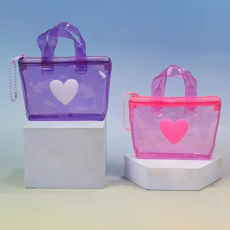 Solid Color Heart-Shaped Storage Bag Mini Waterproof Coin Purse Handheld Keychain Earphone Bag Water Splashing Festival