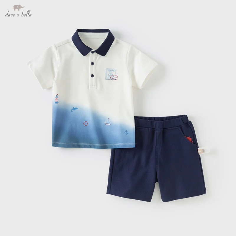 

Dave Bella Summer Two-piece T-shirt Sets for Boys Short Sleeve POLO Shorts Pants Suit Children Casual Clothes Suit DB2251997