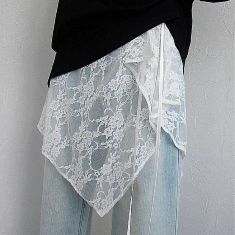 

Korea Lace Temperament Tie Fart Curtain Women Irregular Triangle Design Apron Bustier Lolita Cosplay Jeans Accessories