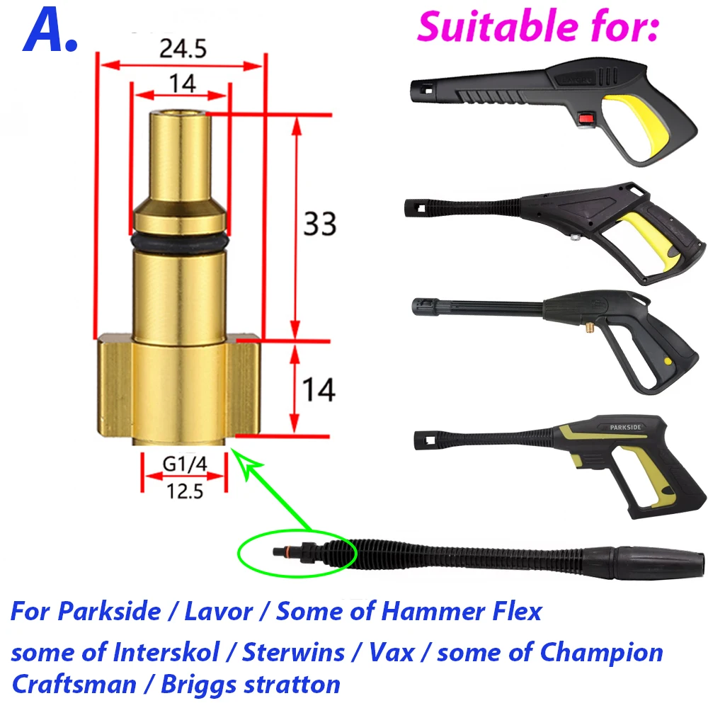 For Lavor /Sterwins/Parkside Pressure Washer Pipe Cleaning  Button Nose and Rotating Sewer Jetting Nozzle Sewer Cleaning Hose