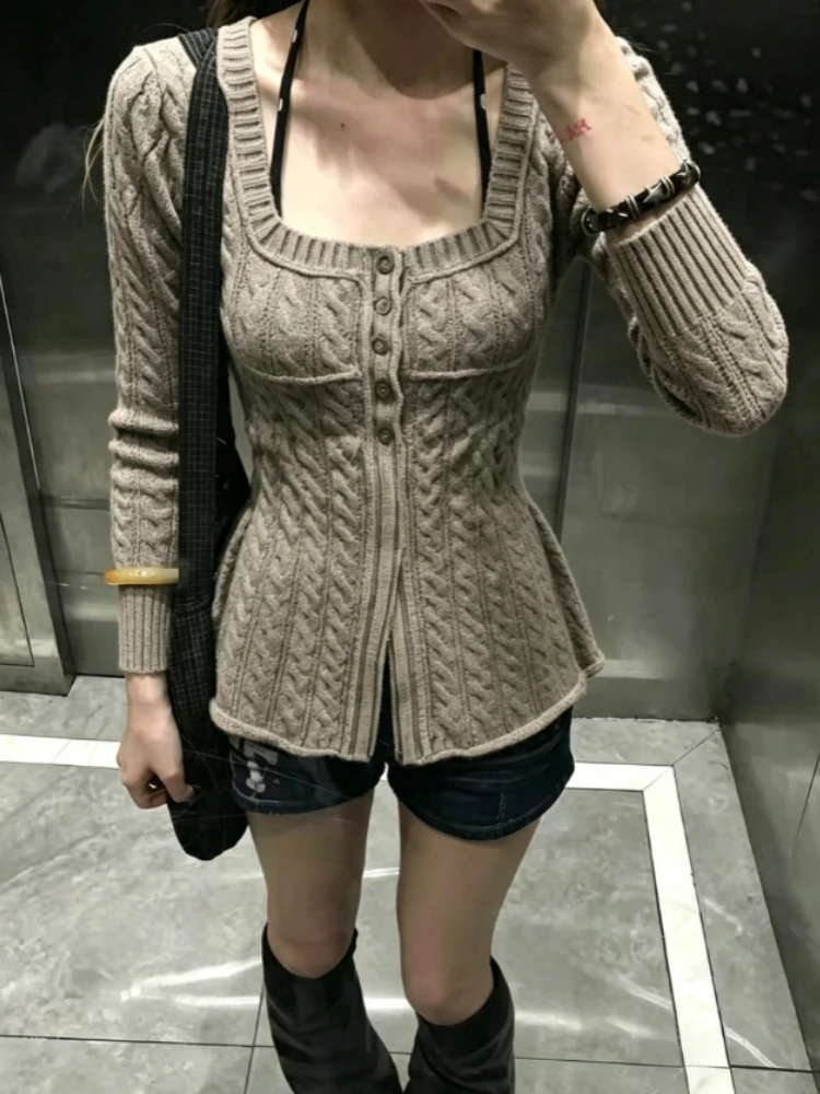 Harajuku Street Fashion Gothic Knitted Jumpers Women Korean Subculture Slim Fit Casual Solid Chic Elegant Knit Pullover Sweater