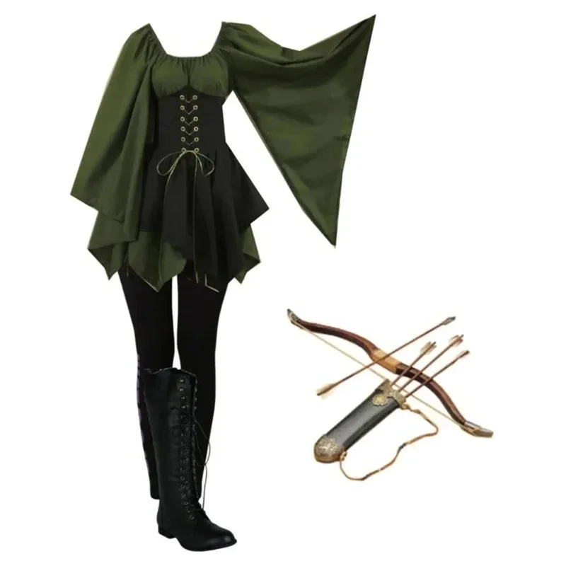 Robin Hood costume Archer elf fairy Elven cosplay adult women gown corset mini wood dress miss Halloween outfit for girls