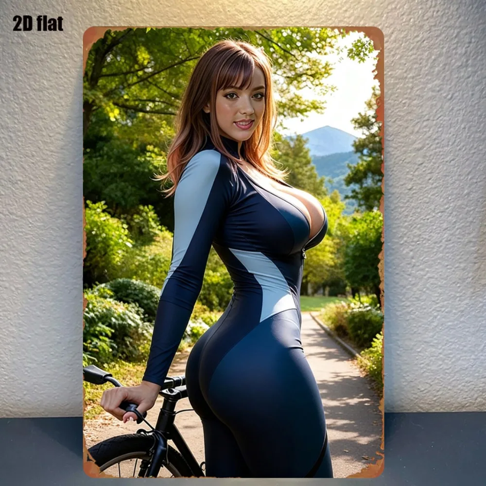 Outdoor Metall-Blechschild 8x12 Zoll - Retro Fahrrad-Kunst für Frauen, Wasserfeste Eisenwanddekoration mit Vorgebohrten Löchern zum Einfachen Aufhängen
