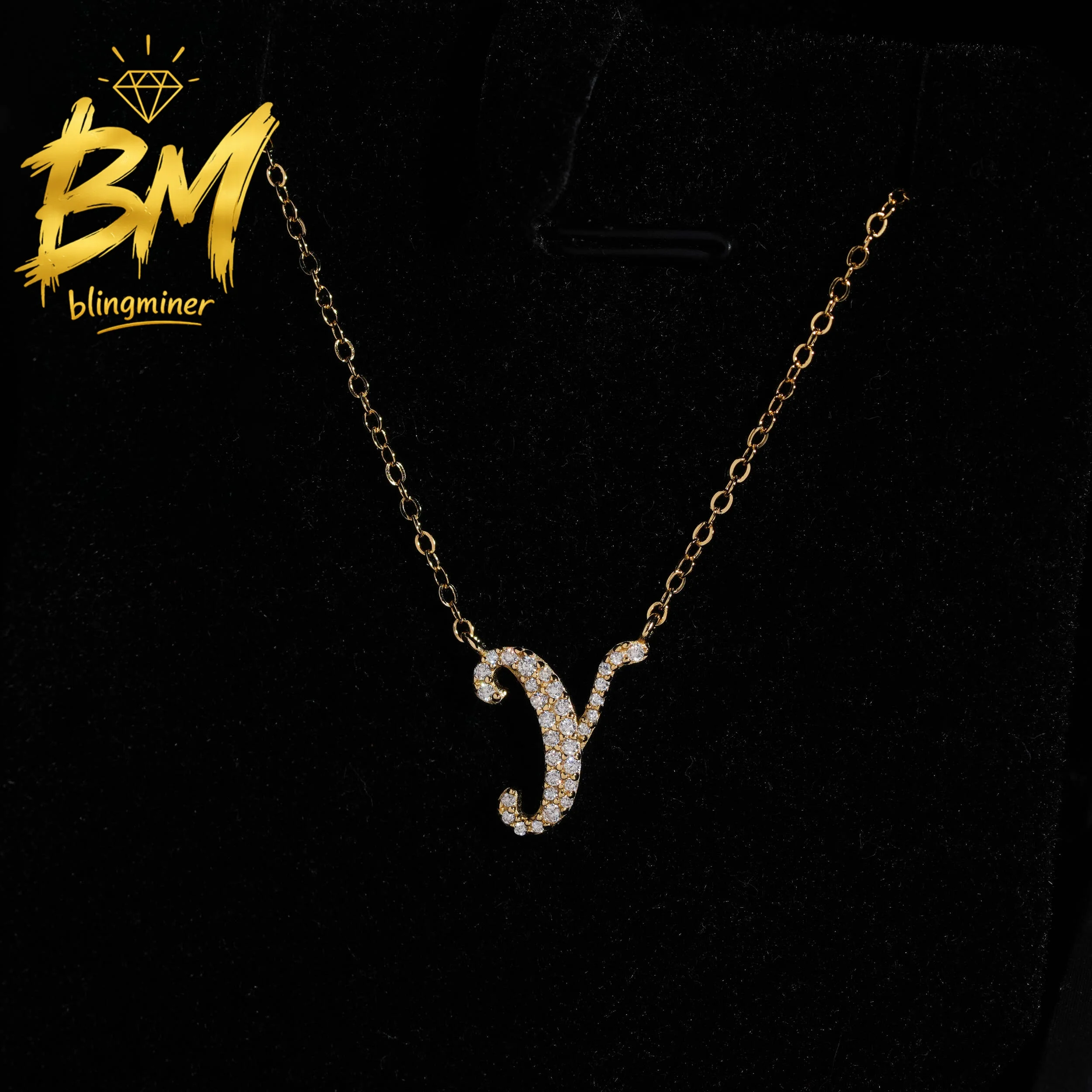 Blingminer Fashion Name Letter Y S925 Silver VVS Moissanite Iced Out Pendant Necklaces For Women Jewelry Pass Diamonds Tester