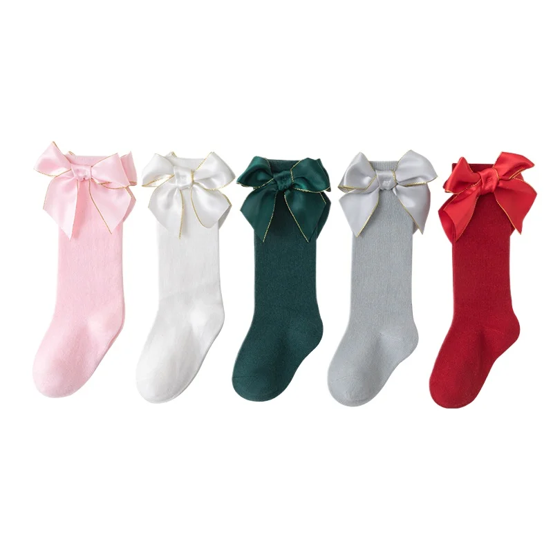 Christmas Children Girl Socks Newborn Cute Princess Bow Stockings Baby Stuff Cotton Kids Knee High Socks Autumn Winter Clothing