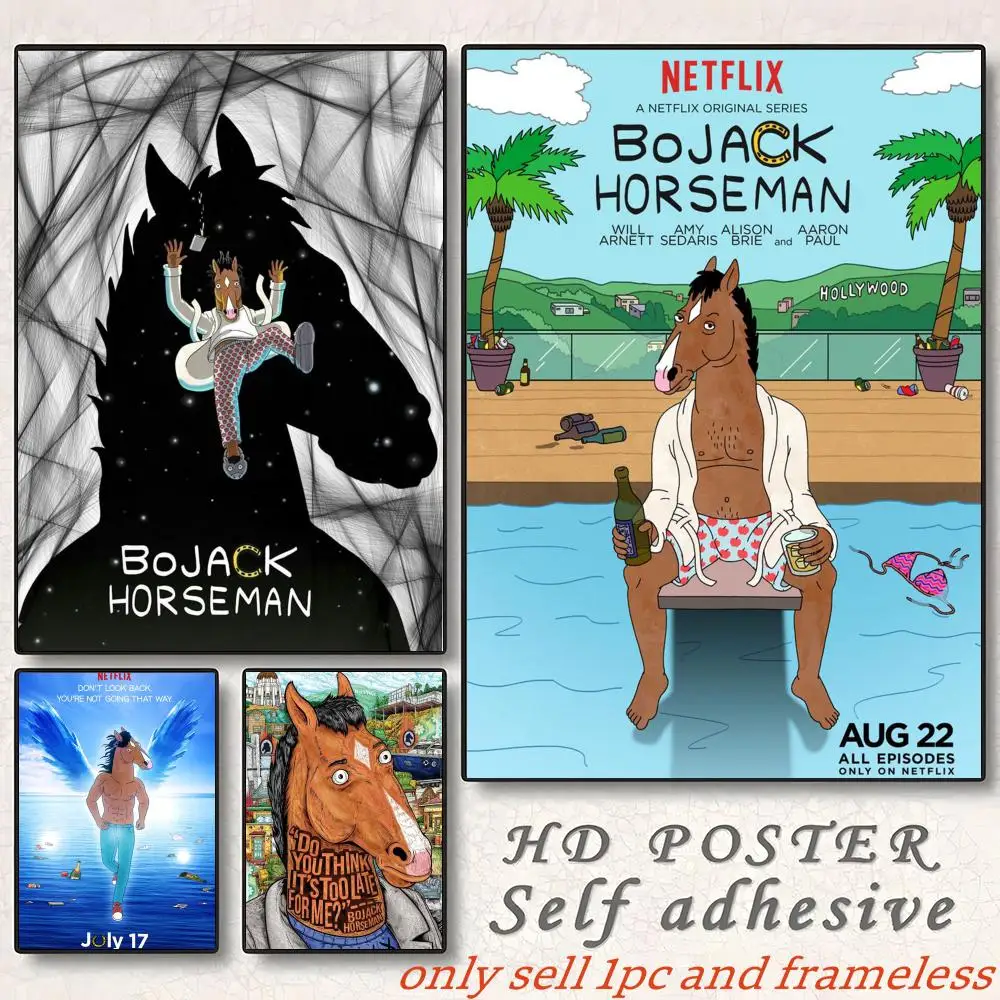Anime B-BoJack Horseman Cool Art Poster Self-adhesive Painting with prints Home bedroom living room decoration
