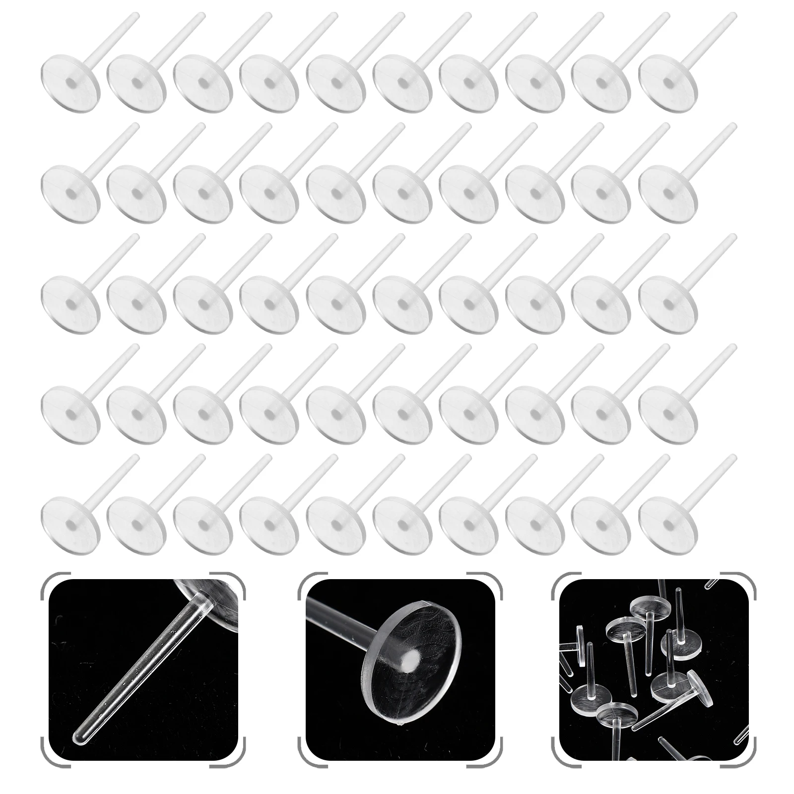 

50pcs Clear Resin Earring Needles DIY Jewelry Making Anti Allergic Studs Blank Pins Accessories for Ear Piercings
