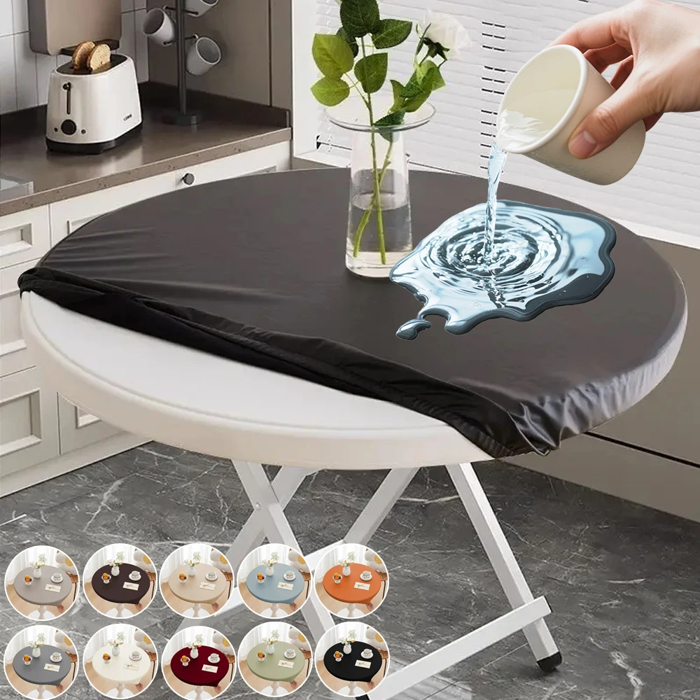 

Non-slip PU Round Tablecloth Elastic Waterproof Table Cover Fitted Oil-Proof Table Cloth for Kitchen Camping Party 식탁보 방수 Nappe