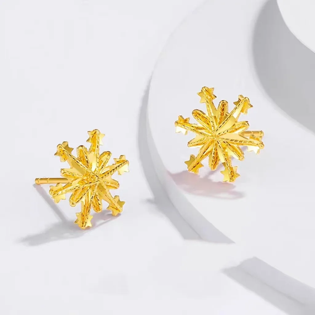 

Золотые серьги-гвоздики со снежинками, женские изысканные универсальные высококачественные темпераментные серьги для подруги