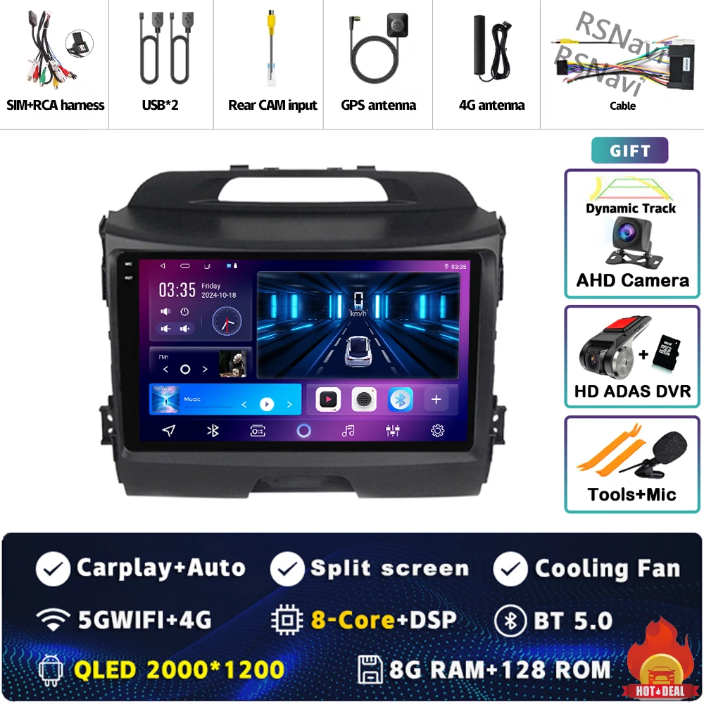 Android 15 Voor Kia Sportage 3 SL 2010-2016 2K QLED Android Autoradio Multimedia Video Player GPS Stereo CarPlay 4G Head Unit