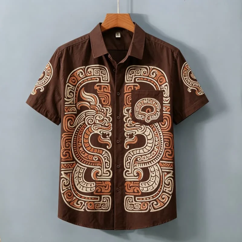 Summer Men's Ethnic Totem Print Is Fashionable and Suitable for Outdoor Activities, Featuring A Unique Folk Design Shirt
