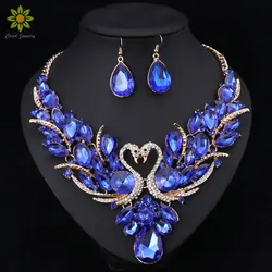 Crystal Bridal Jewelry Sets Gold Color Swan Pendant Necklace Women Gift Party Wedding Prom Necklace Earring Accessories