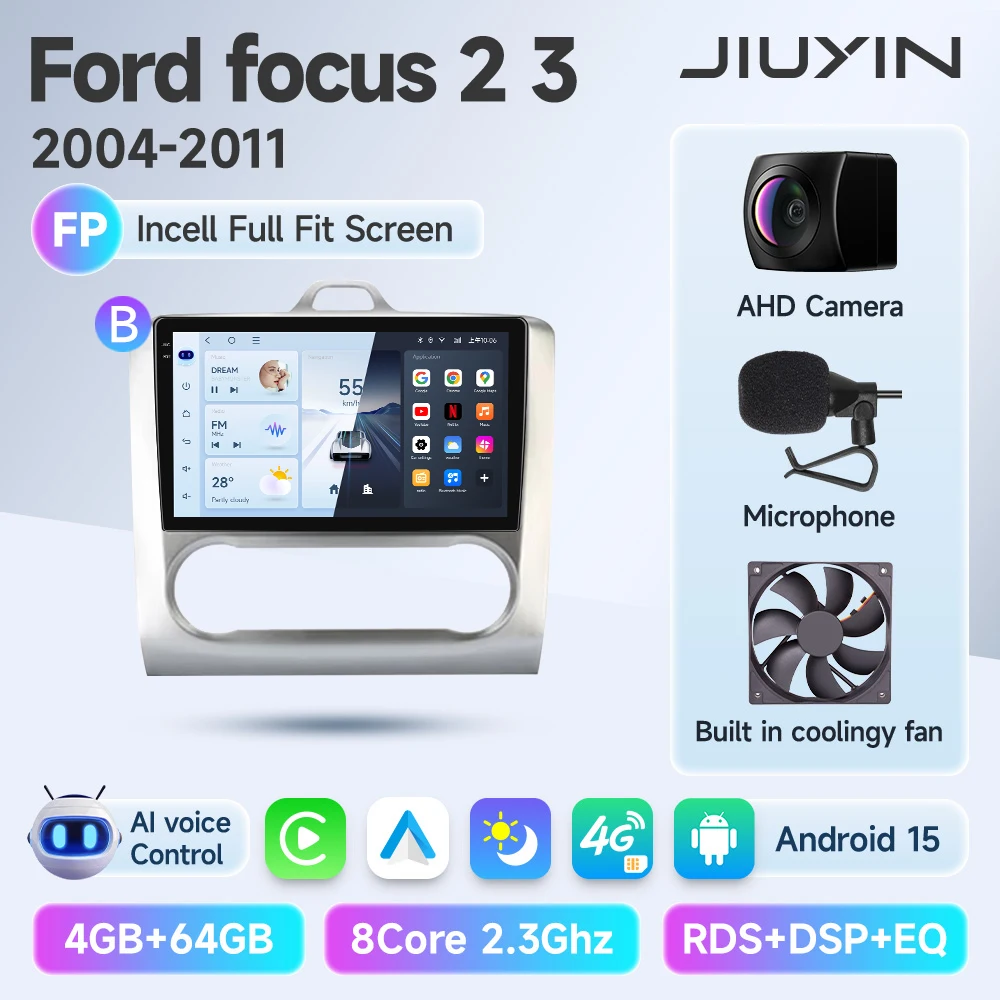JIUYIN 9 Inch IPS Scherm Voor Ford Focus 2 2004-2011 Android 13 Auto Multimedia Speler Android Auto autoradio GPS Navi CarPlay