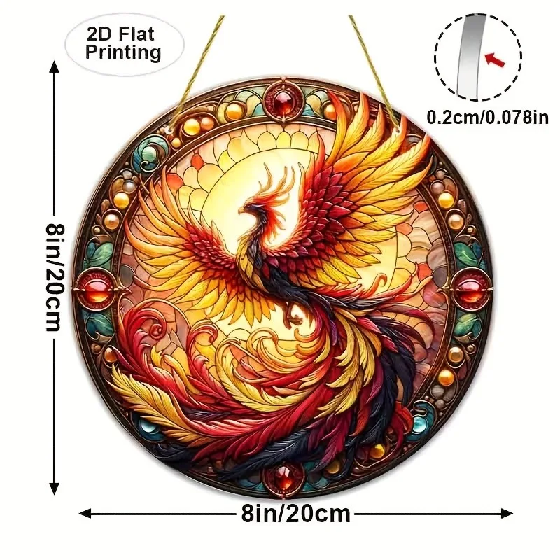 "أسطوري 2D Phoenix Sun Surcular Suncatcher - لوحة فنية جدارية أكريليك متينة لديكور المنزل على مدار العام |   هدية متحركة فريدة من نوعها