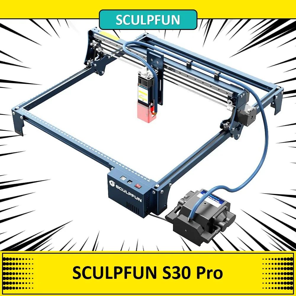 SCULPFUN-cortador de grabado láser S30 Pro MAX, placa base de 32 bits, asistencia de aire automática, enfoque láser, 5-20W, 0,06x0,08mm