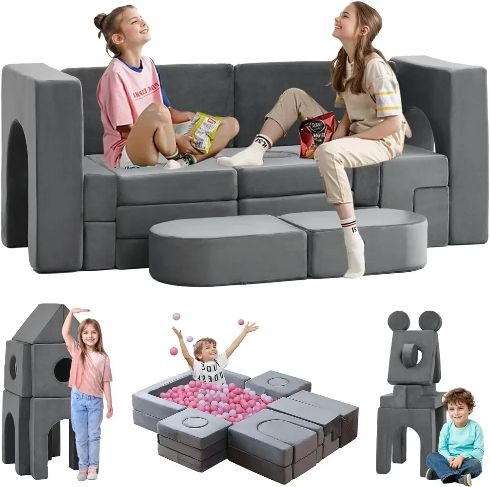22Pcs Modular Kids Play Couch, Floor Sofa for Children, 1000+DIY Creativing Playroom Furniture for Toddlers