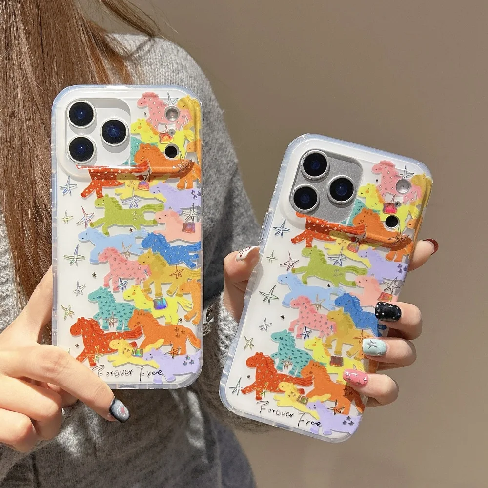 

Fashion Back Colorful Horse Pattern Phone Case for iPhone 14 15 16 17 Pro Max Protective Cover