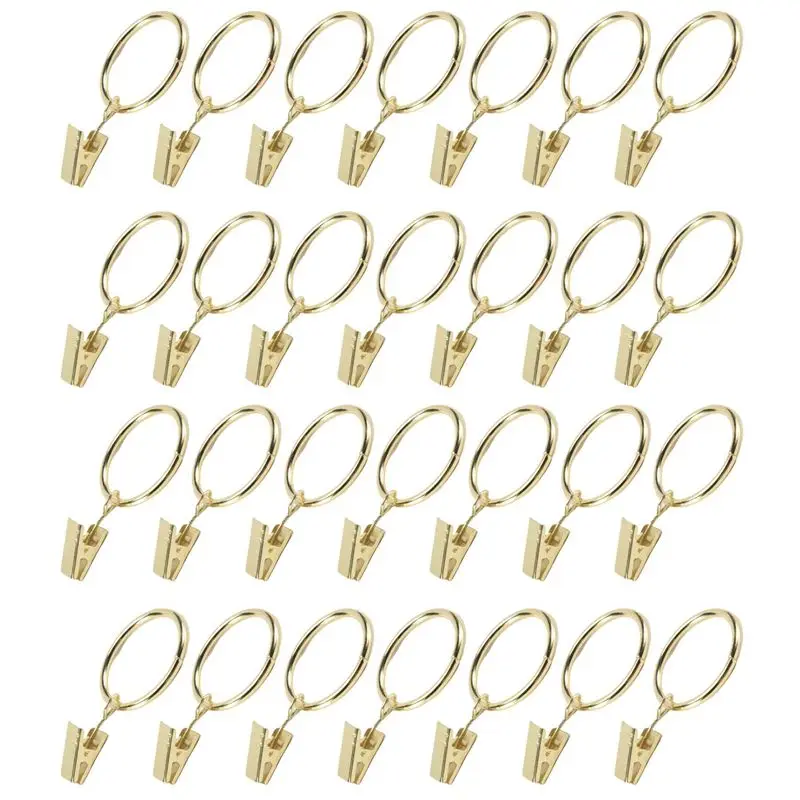 ABVC 40PCS Curtain Rings With Clips, Strong Drapery Clips Hooks On Tension Rod Bracket, 1.26 Inch Interior Diameter