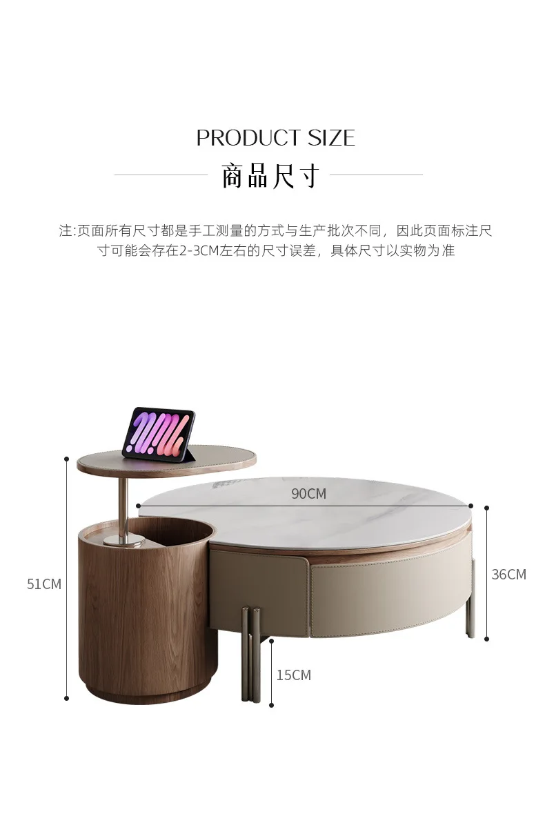2024 new saddle leather lifting rotating microcrystalline stone living room coffee table small
