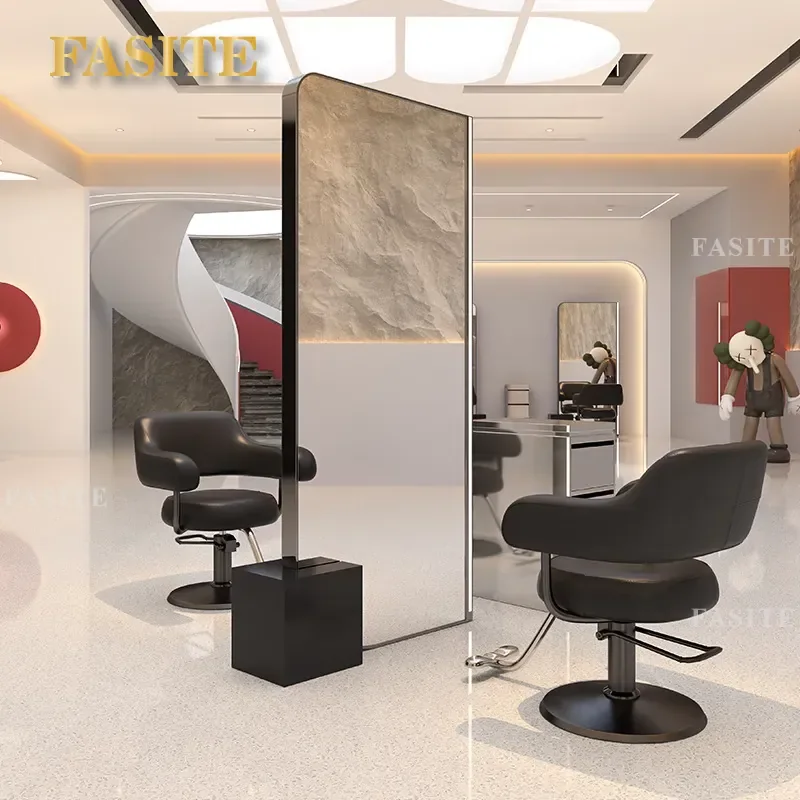 For Hair Stainless Steel Floor to Ceiling Mirror with LED Light Double Sided Haircut Studio Professional Lighting