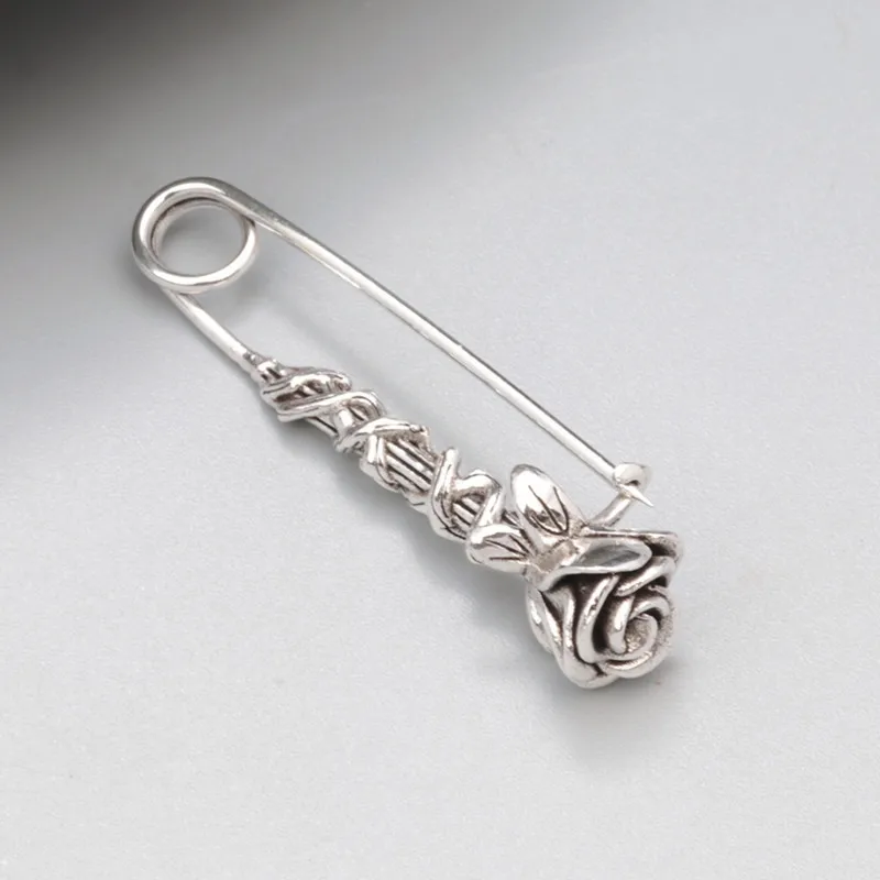 BOCAI New Real S925 Silver Original Rose Pin Vintage Chic Fashion Simple Women\'s Brooch Accessories Christmas Gift