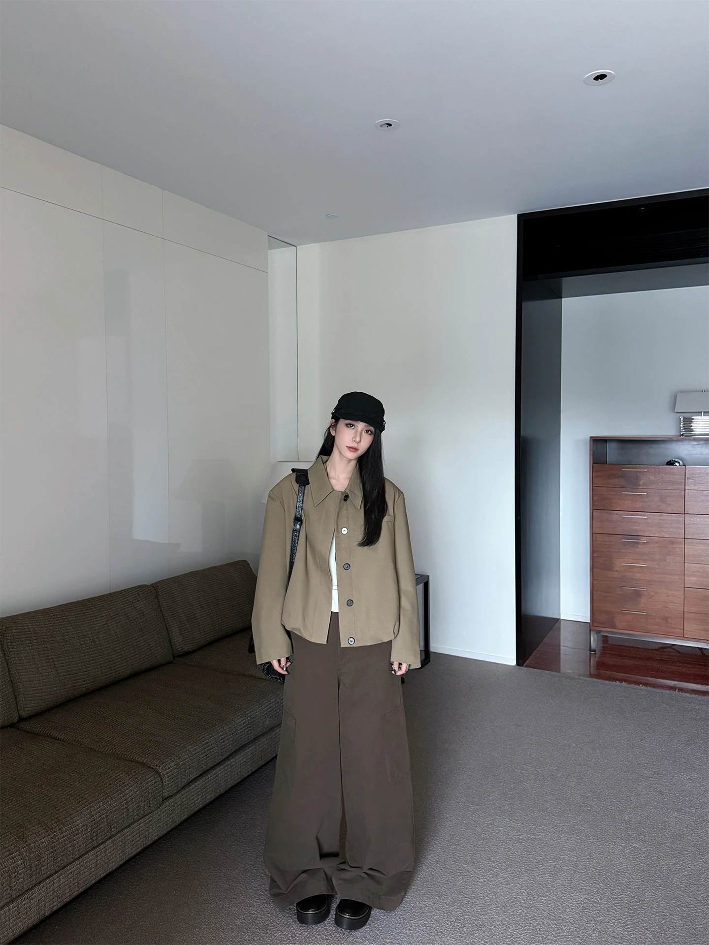 

SMBL RAIN Vintage Brown Casual Pants with Big kets High Waist Zipper Fly Cotton Workwear Wide Leg Autumn Long Trousers