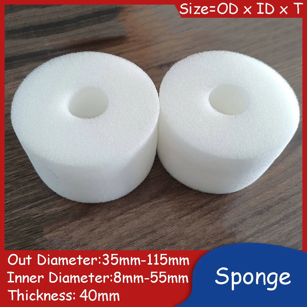 Sponge Short Tube Damping Round Gasket Shock Absorber Circular Spacer OD 35mm-115mm ID 8mm-55mm Thick 40mm