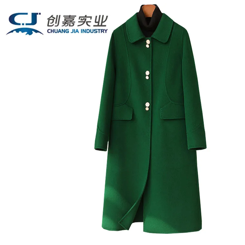 

Fengbaoyu Autumn and Winter Ladies Double-sided Cashmere Long Coat Soft Wool Green Coat Temperament Elegant Women's Clothes