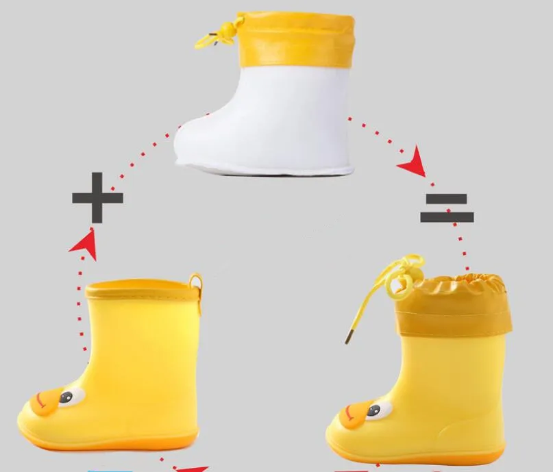 Autumn Winter New Children Rain Boots Warm Plush Waterproof Kids Rain Shoes Boys Girls Baby Rubber Boots Soft PVC Boots