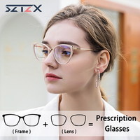 SZTZX Women Fashion Cat Eye Prescription Glasses Anti Blue Light Photochromic Myopia Eyewear Custom Progressive Reading Glasses