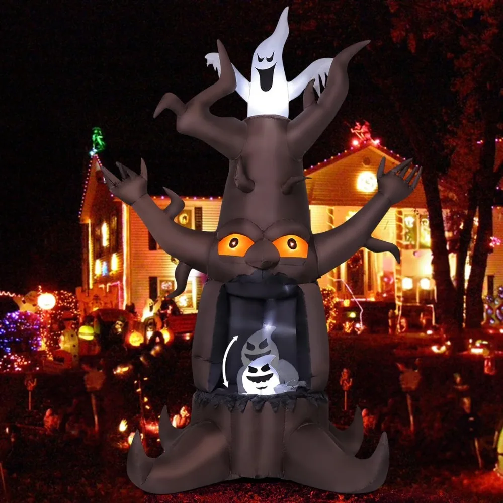 

Halloween Outdoor Decoration, Inflatable Courtyard, Horror Tree and White Ghost, Built-in LED, 9-foot