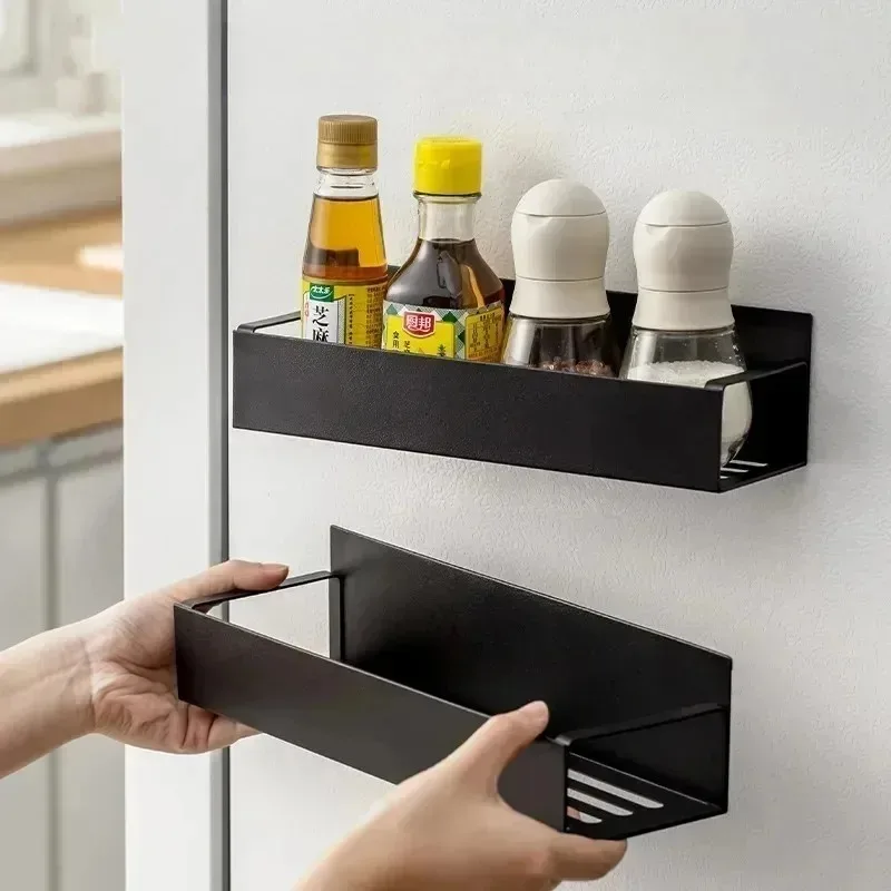 Refrigerator Magnetic Shelf Spice Sundry Side Storage Rack Hanging Basket Space Saving Kitchen Organizer Shelf Household Storage