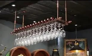 Wine bar counter, wine glass rack, hanging upside down, goblet rack,