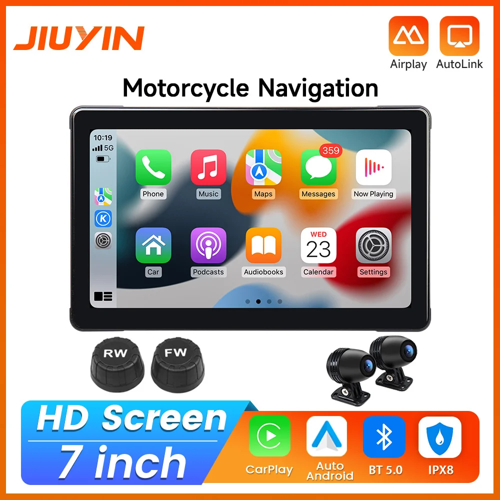 

7-дюймовый мотоциклетный навигатор GPS с беспроводным Apple CarPlay и Android Auto, водонепроницаемый IPX7, сенсорный монитор с Bluetooth и Wi-Fi