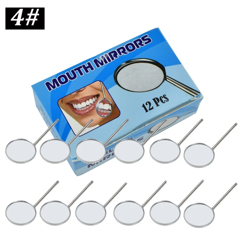 12Pcs/box Dental Mouth Mirror Tools Dengtistry Stainless Steel Anti-Fog Front Surface 4/5 Size Dentist Clinic Equipments
