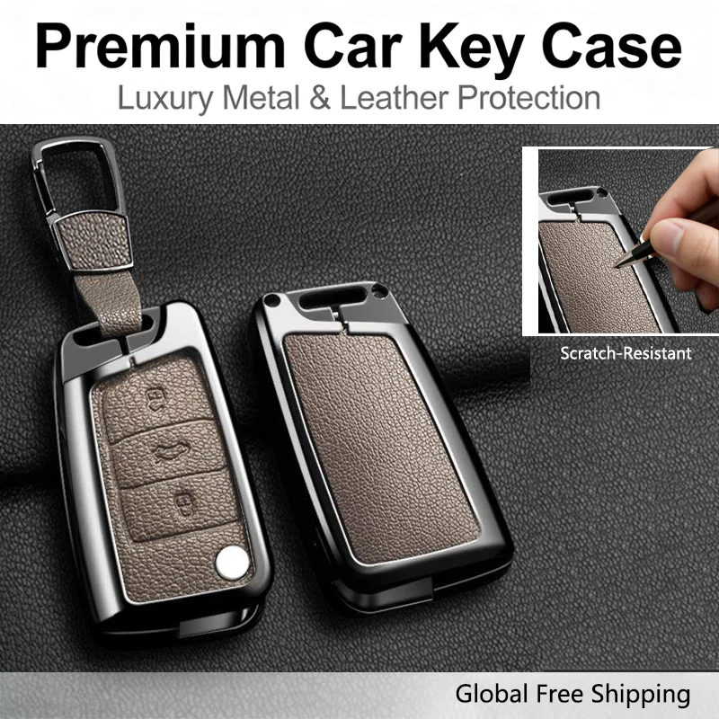 Goatskin Leather 3 Button for VW for Volkswagen Golf 7 MK7 Tiguan MK2 for Seat Ateca Leon FR 2 Ibiza Remote Car Key Case Cover
