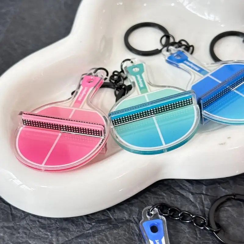 SUSU 1Pc Acrylic Ping Pong Table Keychain Double Sided Mini 3D Sports Keyring Bag Pendant Car Key Chains Souvenir Gift